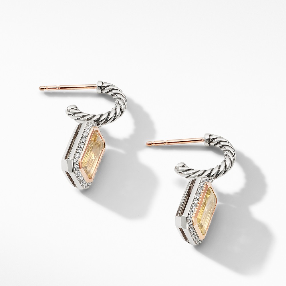 Novella Drop Earrings with Champagne Citrine, Pave Diamonds and 18K Rose Gold