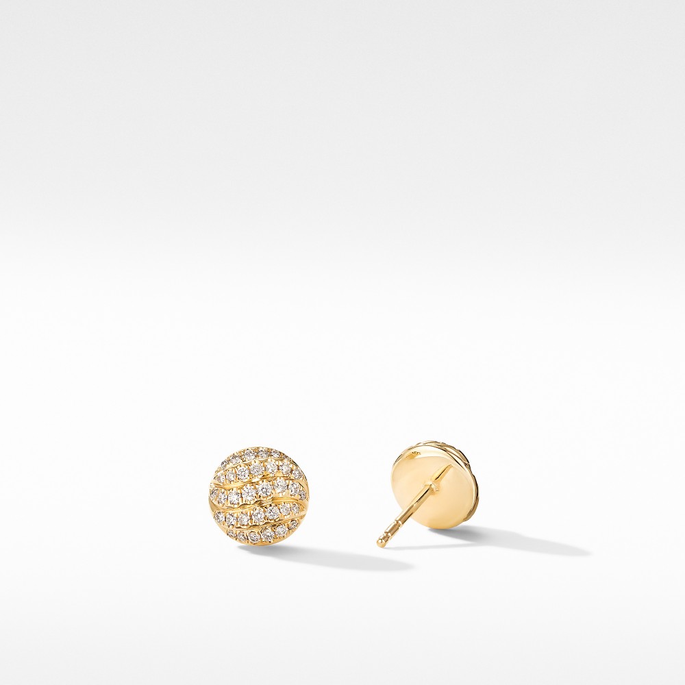 Mini Cable Stud Earrings in 18K Yellow Gold with Diamonds