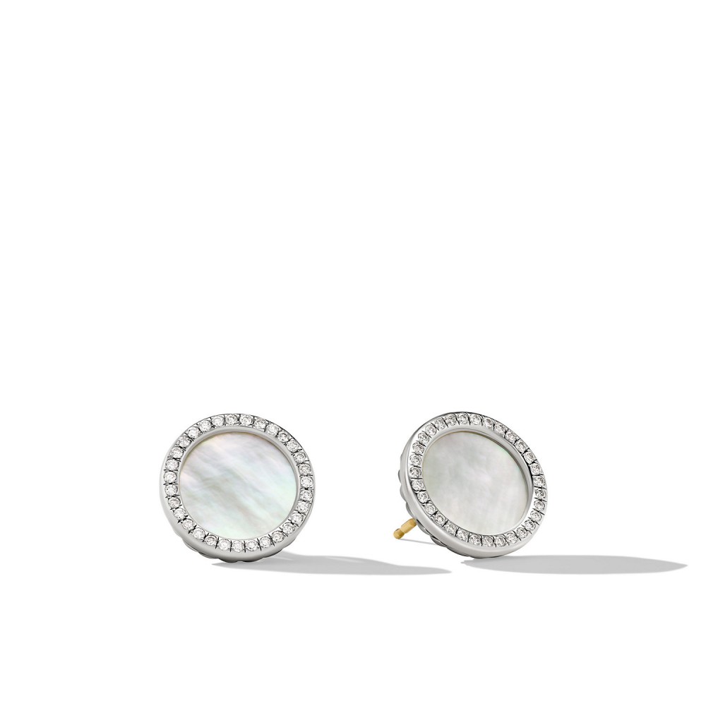 DY Elements®Button Earrings with Mother of Pearl and Pave Diamonds