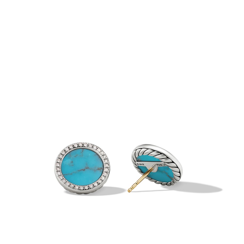 DY Elements®Button Earrings with Turquoise and Pave Diamonds