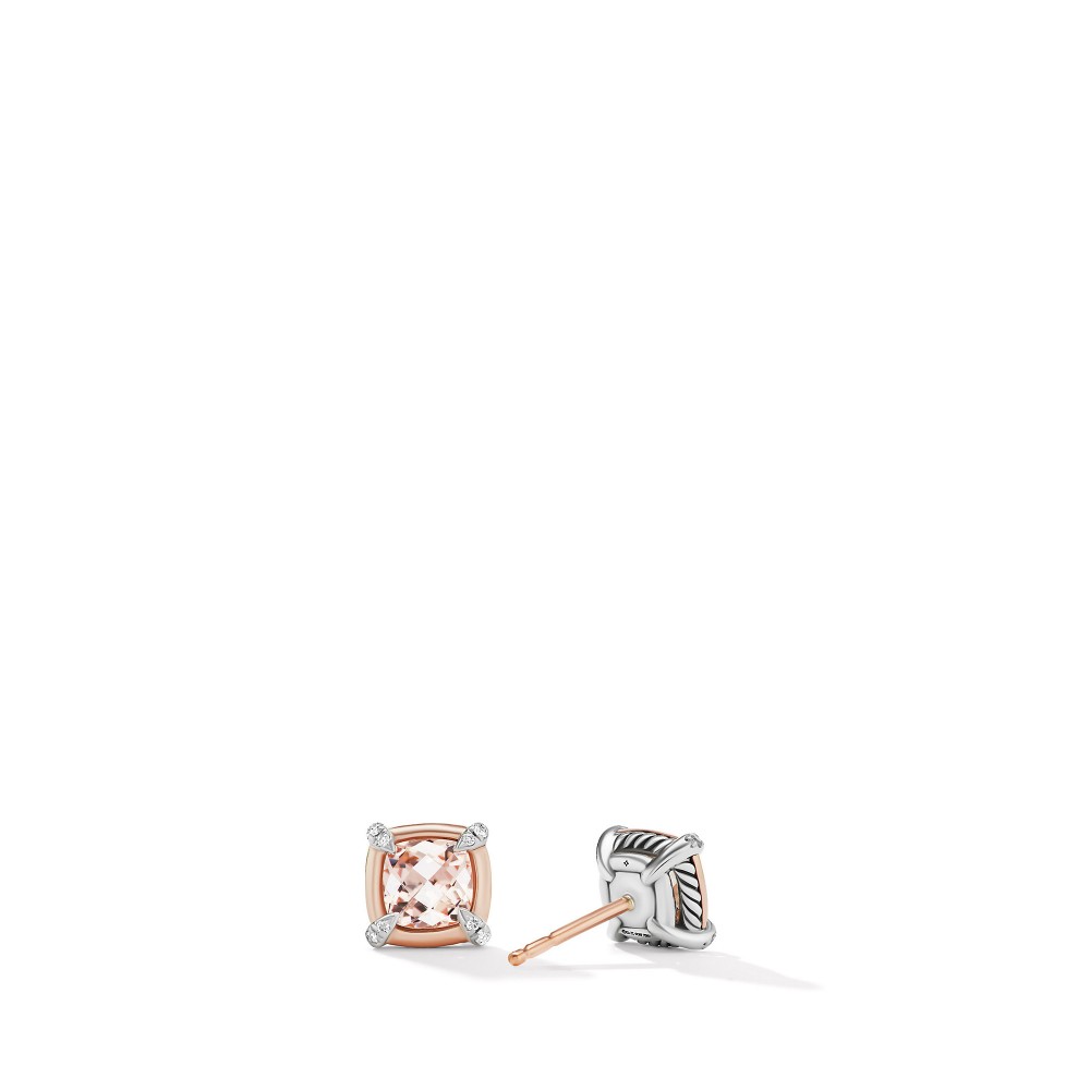 Petite Chatelaine® Stud Earrings with Morganite, 18K Rose Gold Bezel and Pave Diamonds