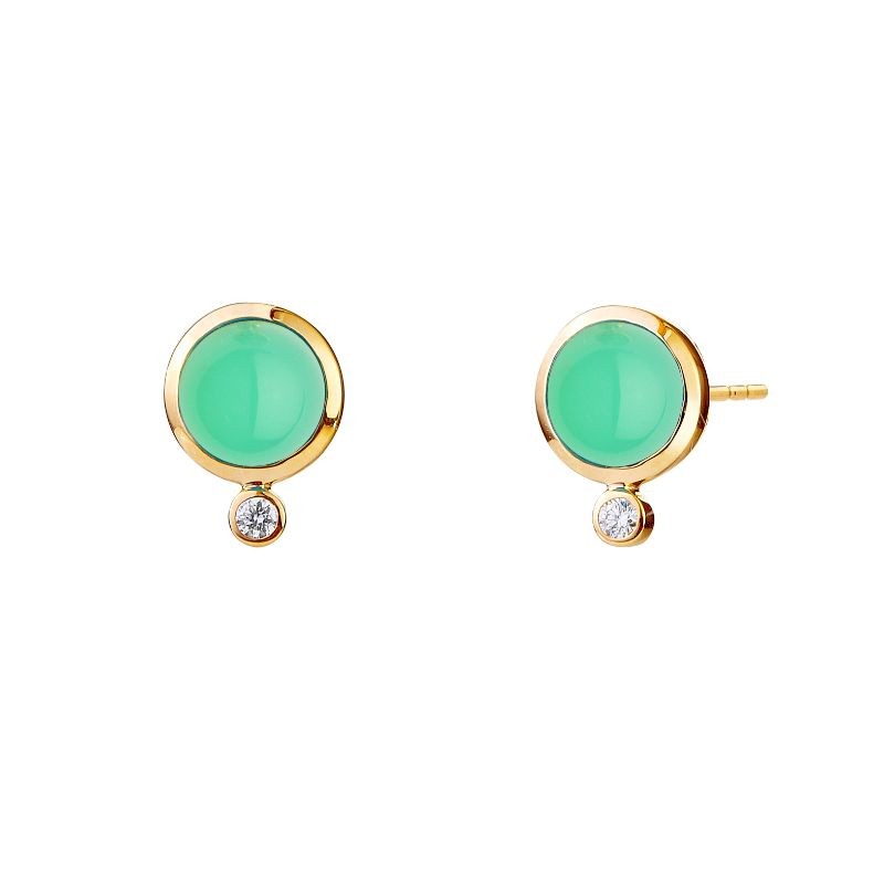 Small Candy Chrysoprase And Drop Diamonds 0.05Ctw Stud Earrings