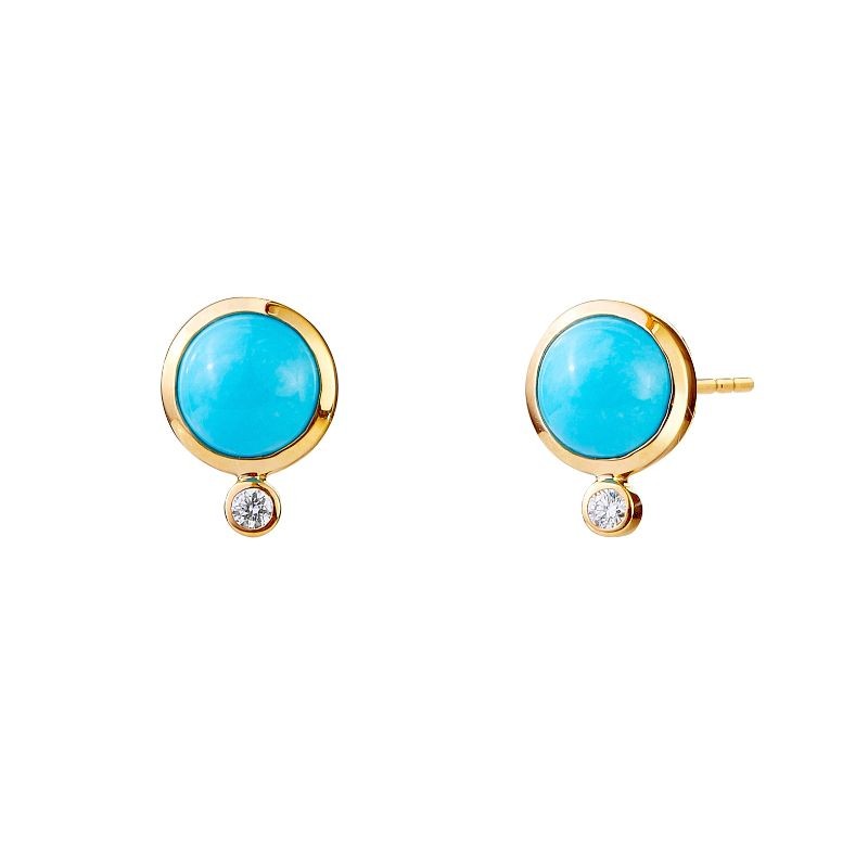 Small Candy Sleeping Beauty Turquoise And Drop Diamonds 0.05Ctw Stud Earrings