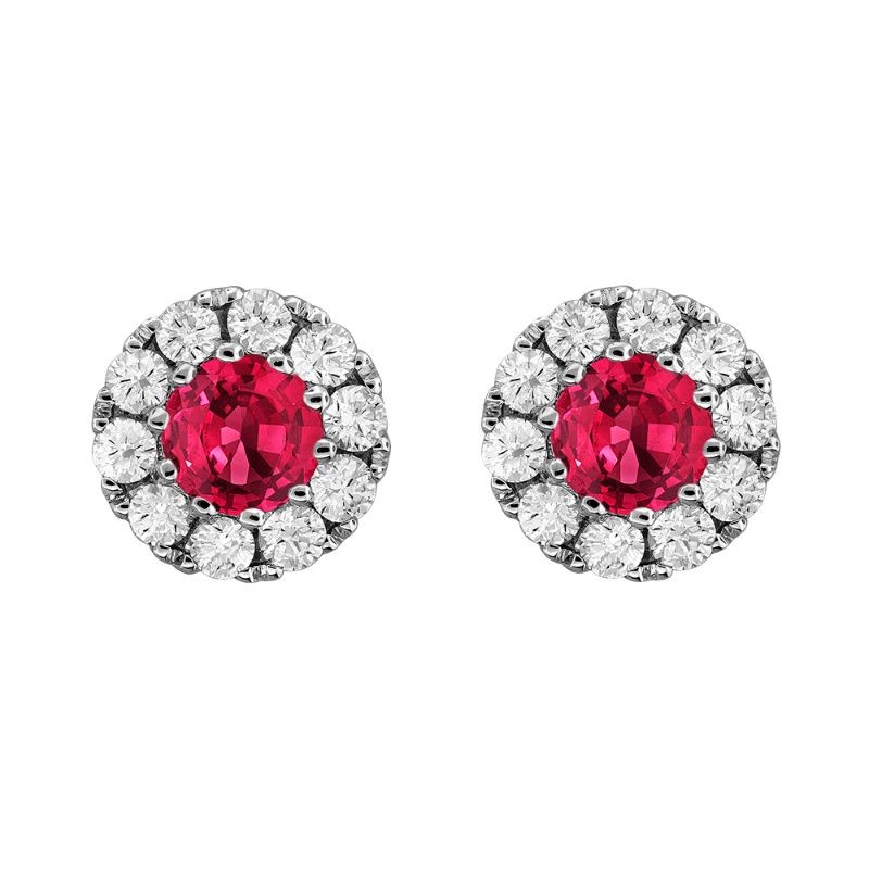 Providence Diamond Ruby and Diamond Halo Earrings
