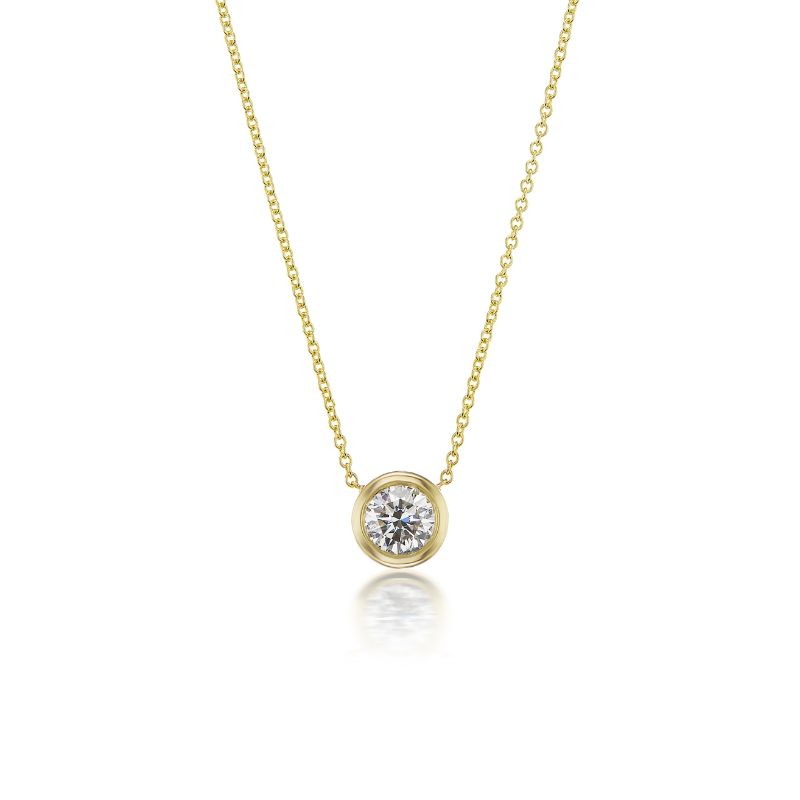 18k Bezel Set Solitaire Diamond Pendant Necklace BY Providence Diamond Collection