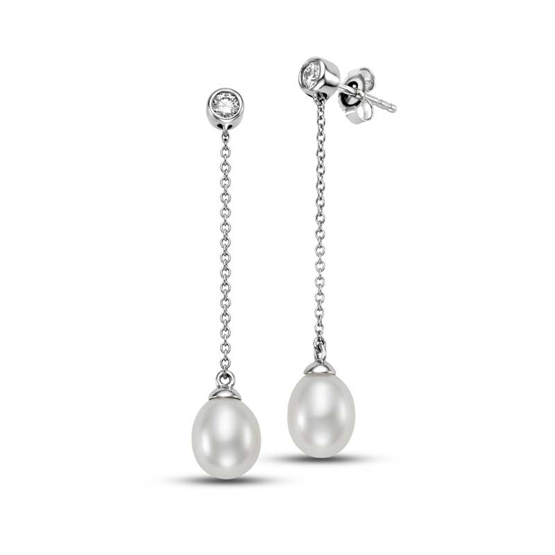 14K Diamond and Pearl Drop Earrings By PD Collection