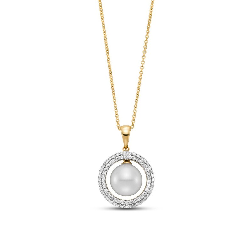18K Yellow Gold Halo Drop Pendant By Pd Collection