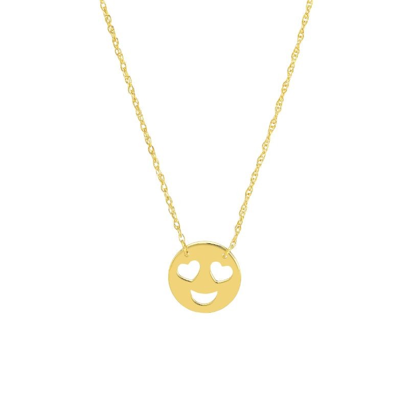 PD Collection 14K Yellow Gold Mini Heart Eyes Emoji Face Necklace 18