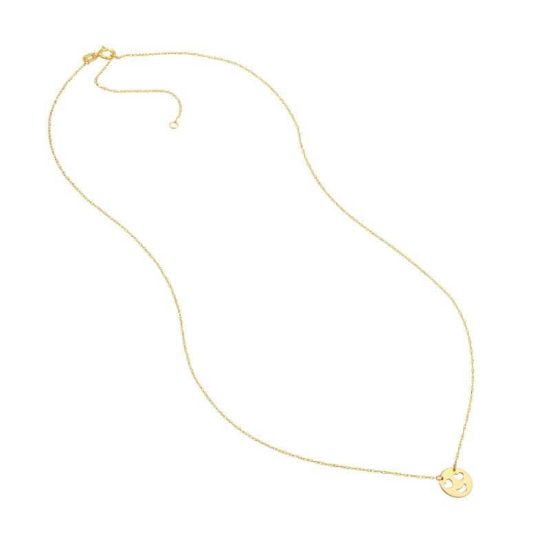 PD Collection 14K Yellow Gold Mini Heart Eyes Emoji Face Necklace 18