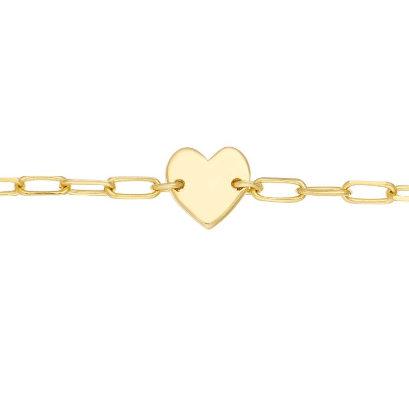 14K Yellow Gold Paperclip With Heart Bracelet BY PD Collection