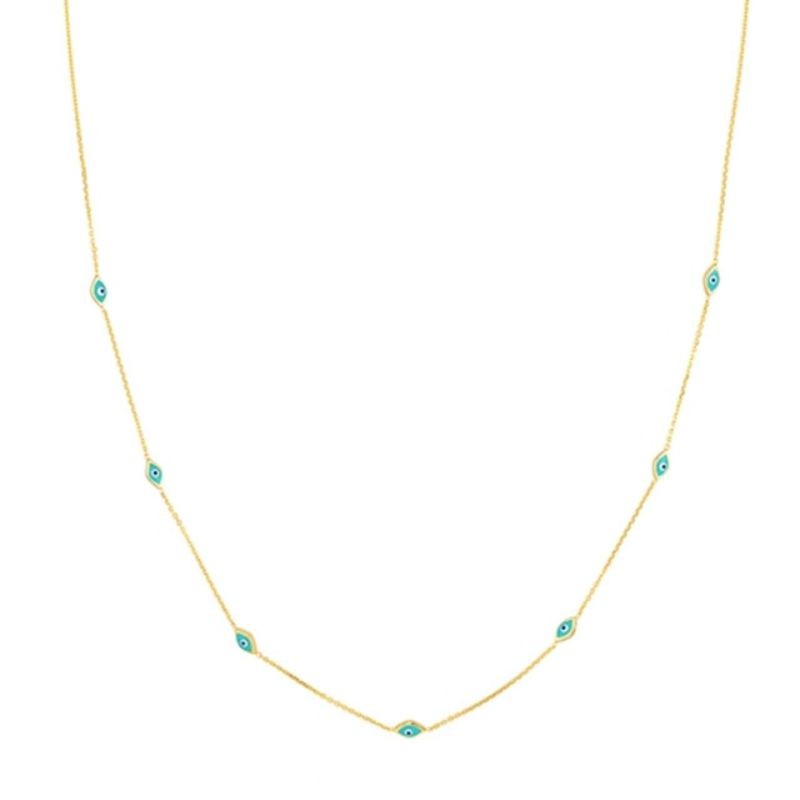 14K Yellow Gold Light Blue Evil Eye Necklace By PD Collection