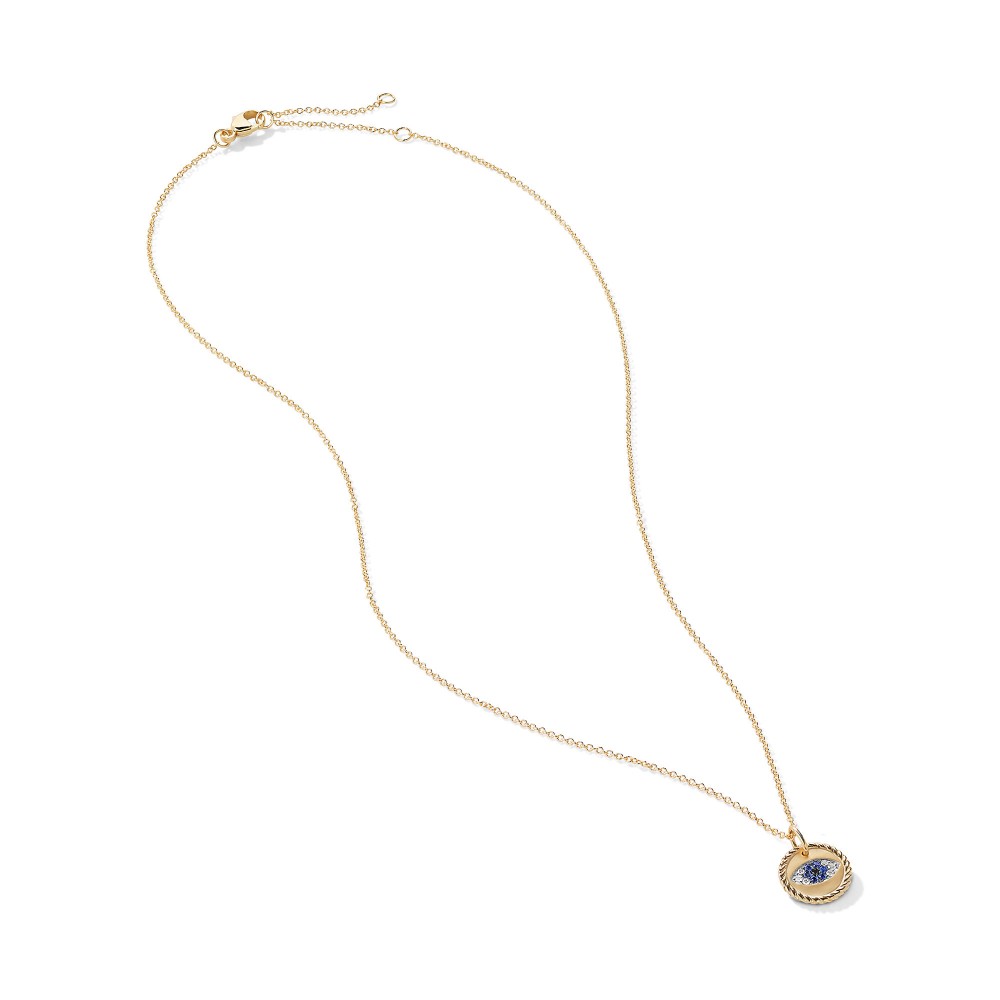 Cable Collectibles Evil Eye Charm Necklace with Blue Sapphire and Diamonds in 18K Gold