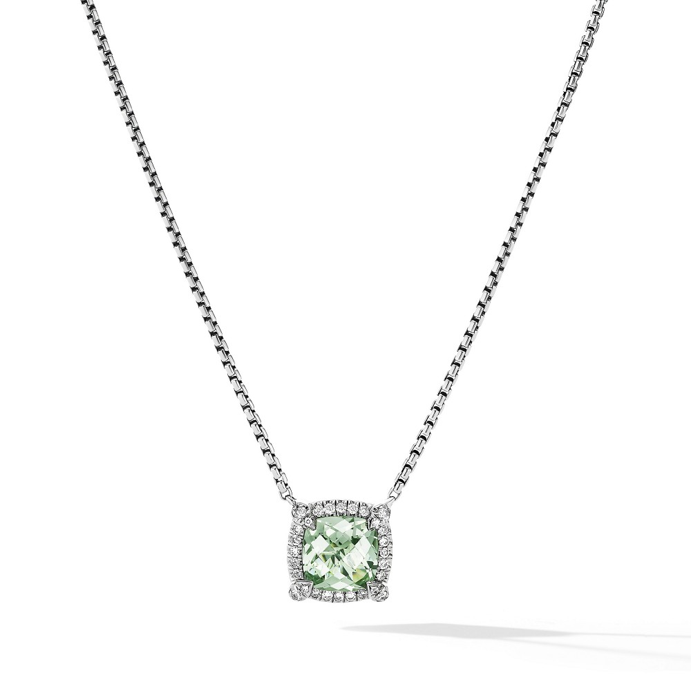 Petite Chatelaine® Pave Bezel Pendant Necklace with Prasiolite and Diamonds