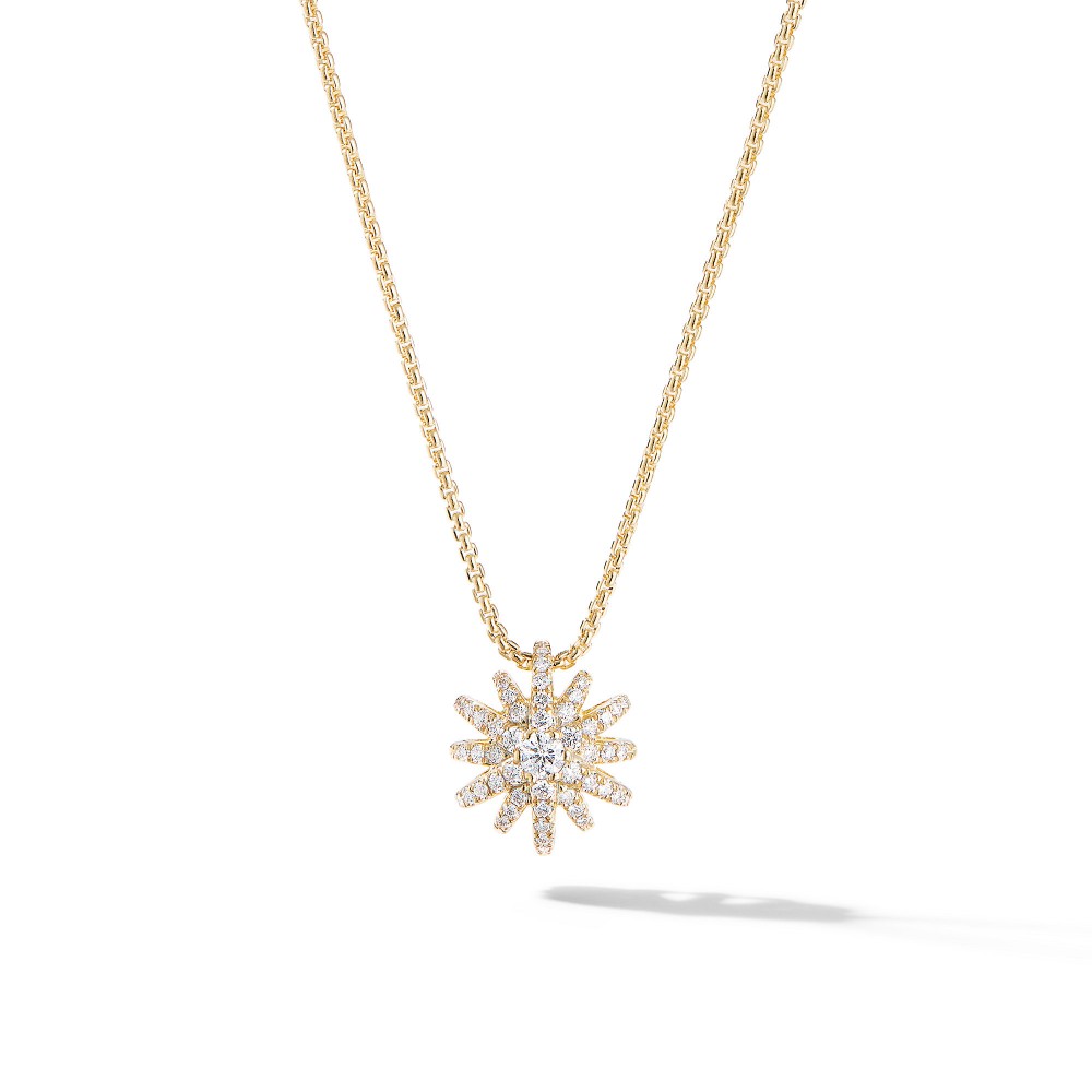 Starbust Pendant Necklace in 18K Yellow Gold with Pave Diamonds