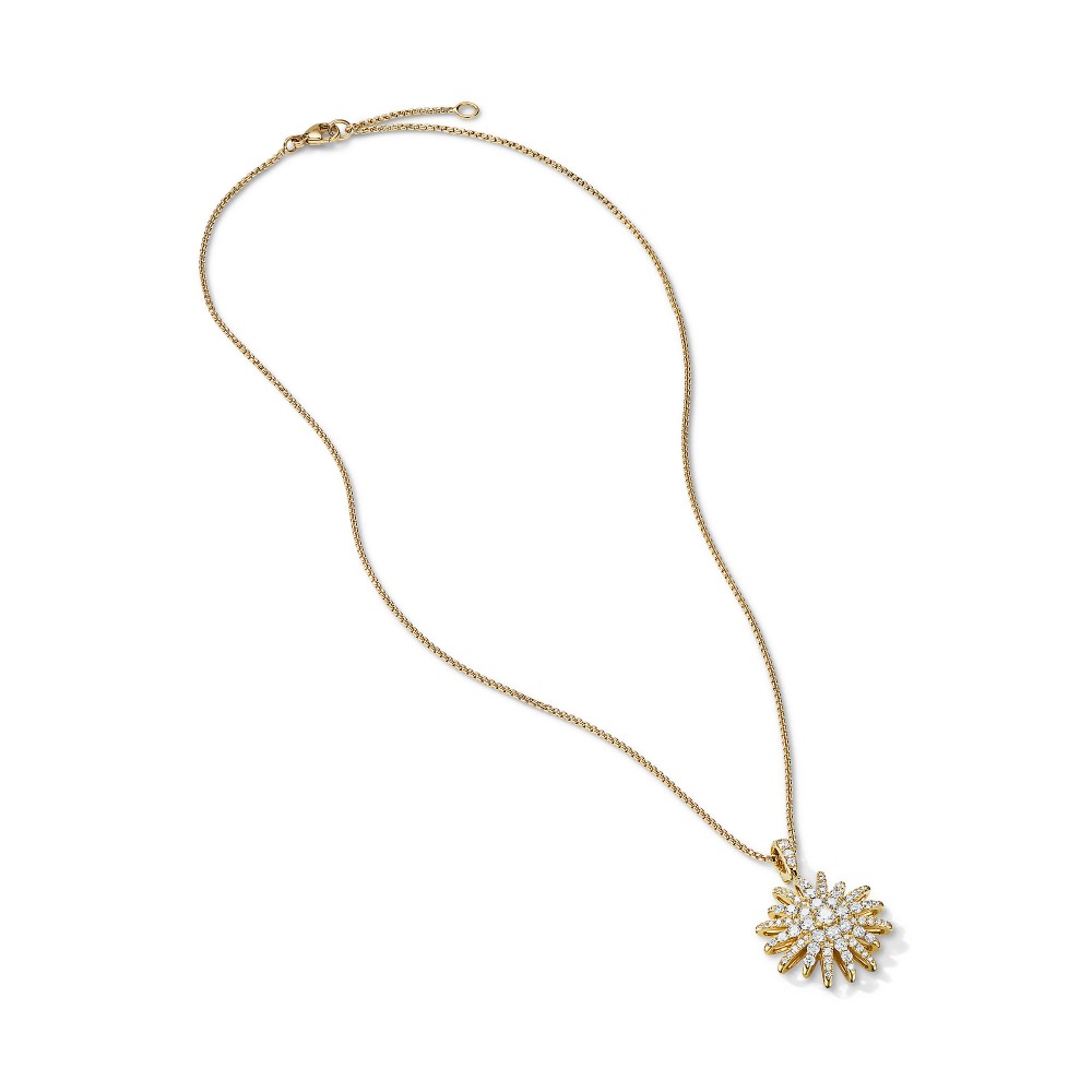 Starburst Pendant Necklace in 18K Yellow Gold with Full Pave Diamonds