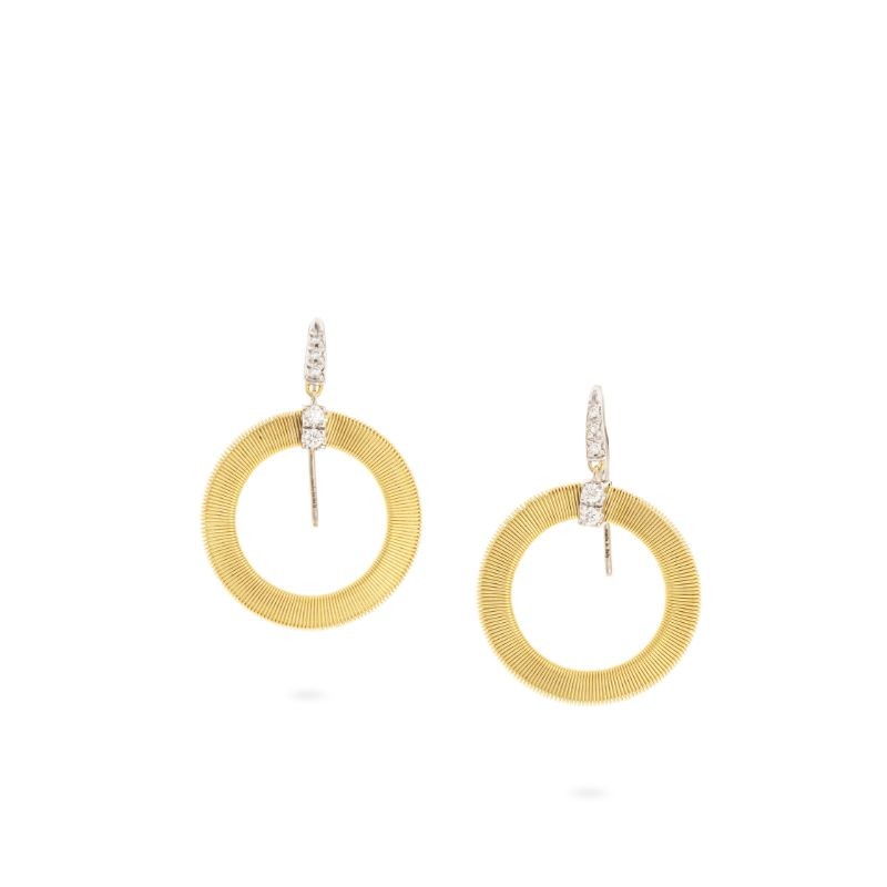 Marco Bicego 18K Yellow Gold Masai Collection Circle Earrings With Diamonds .18Ctw