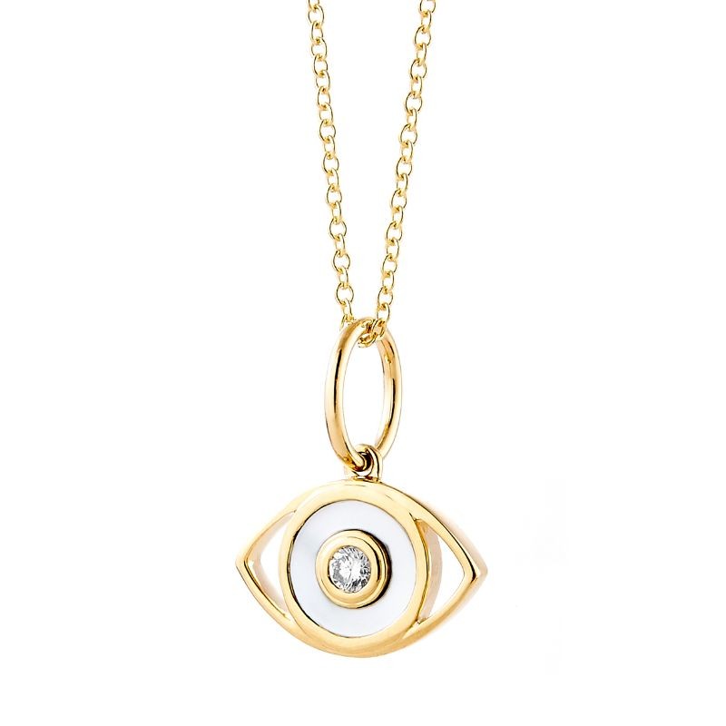 Chakra Evil Eye Pendant With Mother Of Pearl And A Champagne Diamond