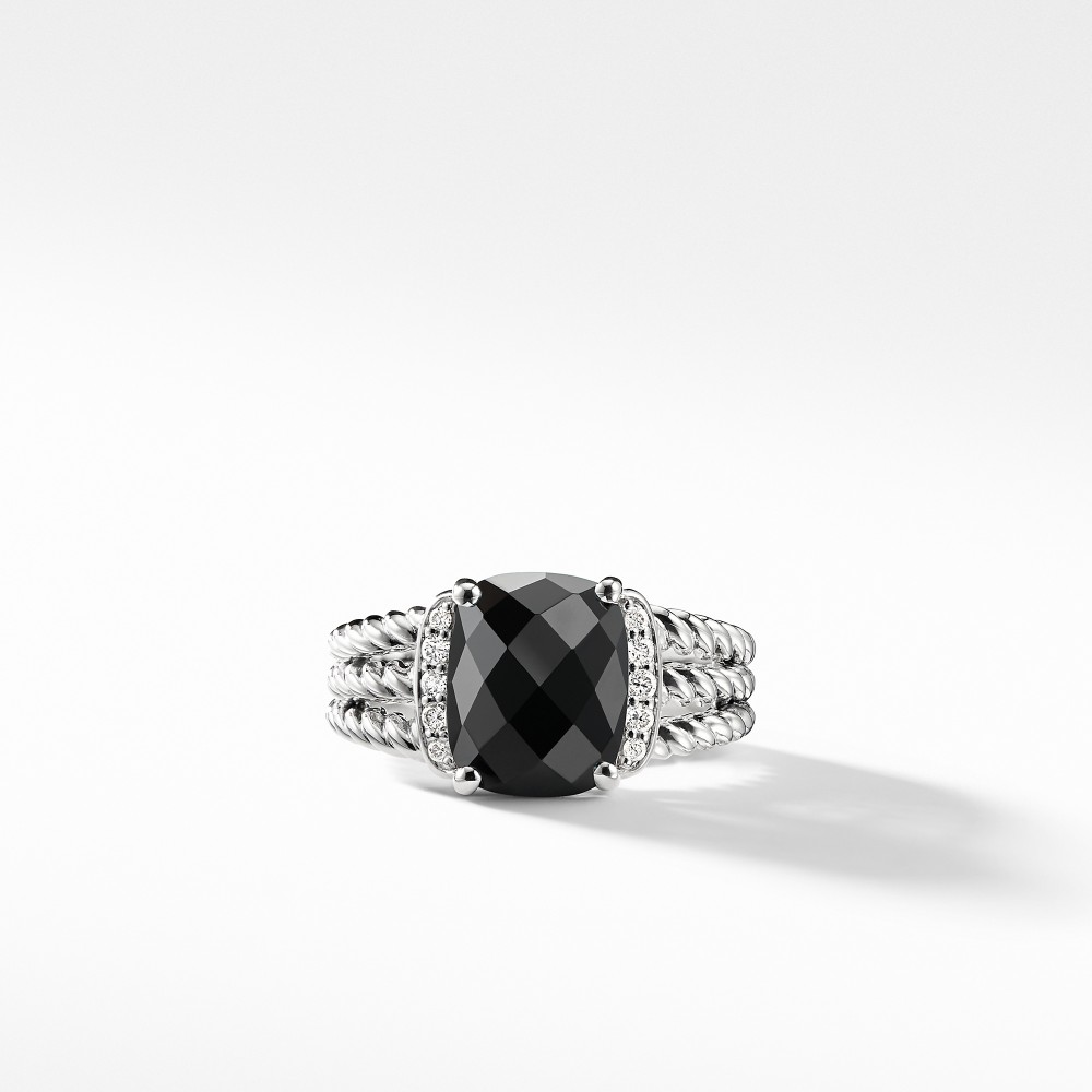Petite Wheaton® Ring with Black Onyx and Diamonds