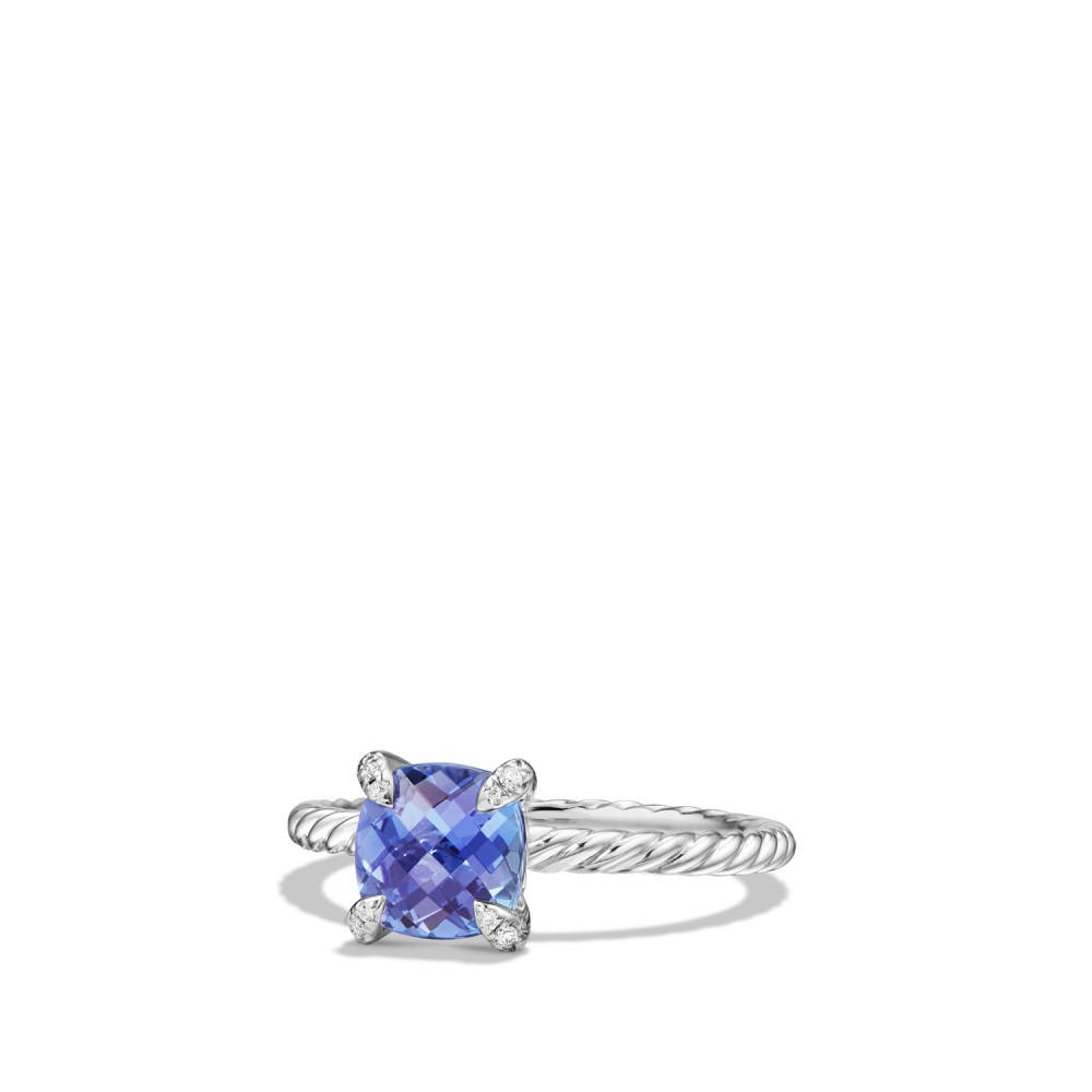 Chatelaine Ring with Tanzanite and Diamonds in 18K White Gold, 7mm