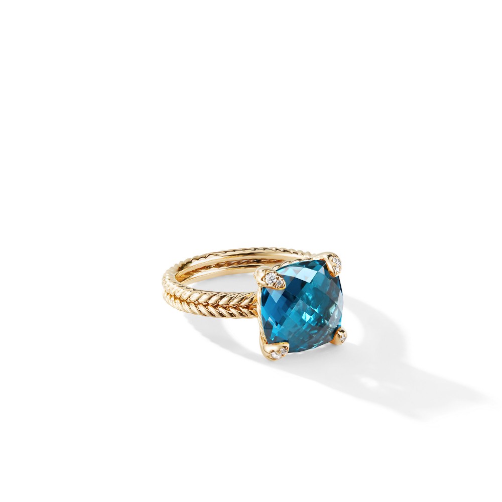 Ring with Hampton Blue Topaz and Diamonds in 18K Gold