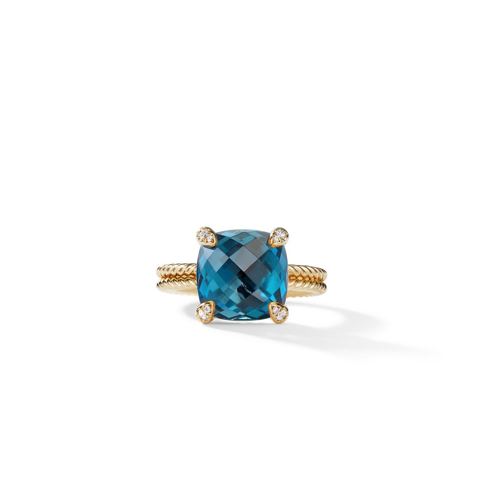 Ring with Hampton Blue Topaz and Diamonds in 18K Gold