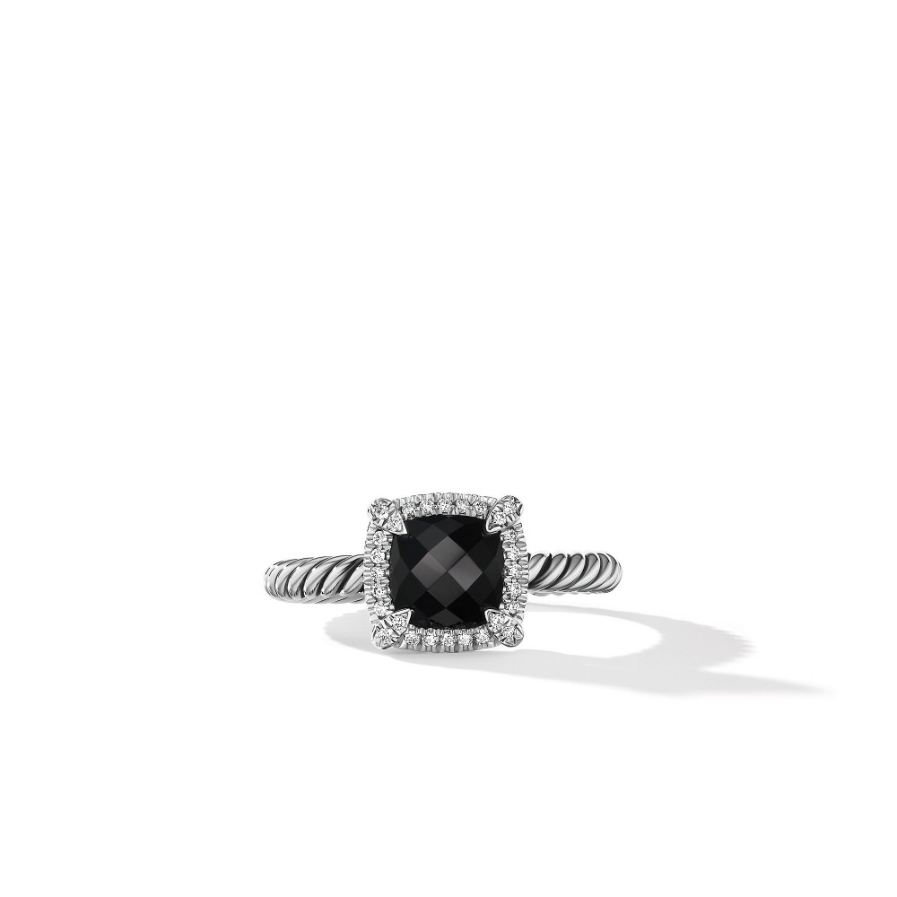 Petite Chatelaine® Pave Bezel Ring with Black Onyx and Diamonds