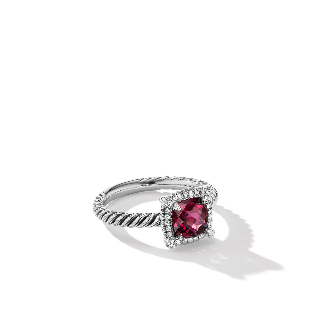 Petite Chatelaine® Pave Bezel Ring with Rhodolite Garnet and Diamonds
