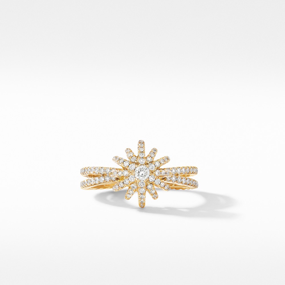 Starbust Ring in 18K Yellow Gold with Pave Diamonds