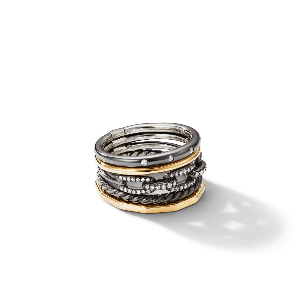 Stax Wide Ring in Blackened Silver with Diamonds