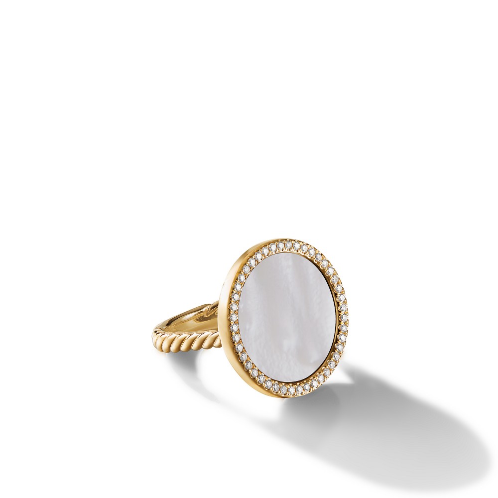 DY Elements Ring in 18K Yellow Gold with Mother of Pearl and Pave Diamonds