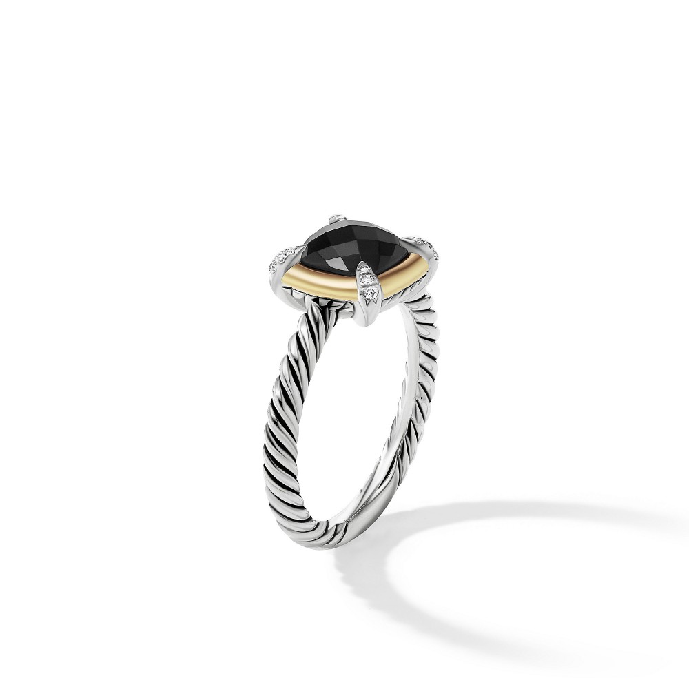 Petite Chatelaine® Ring with Black Onyx, 18K Yellow Gold Bezel and Pave Diamonds