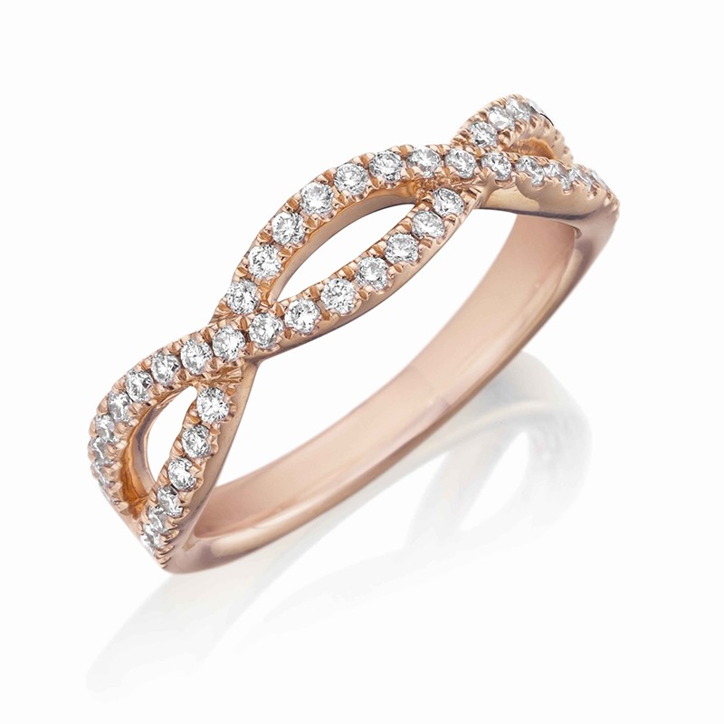Henri Daussi rose gold infinity style diamond band featuring round brilliant white diamonds
