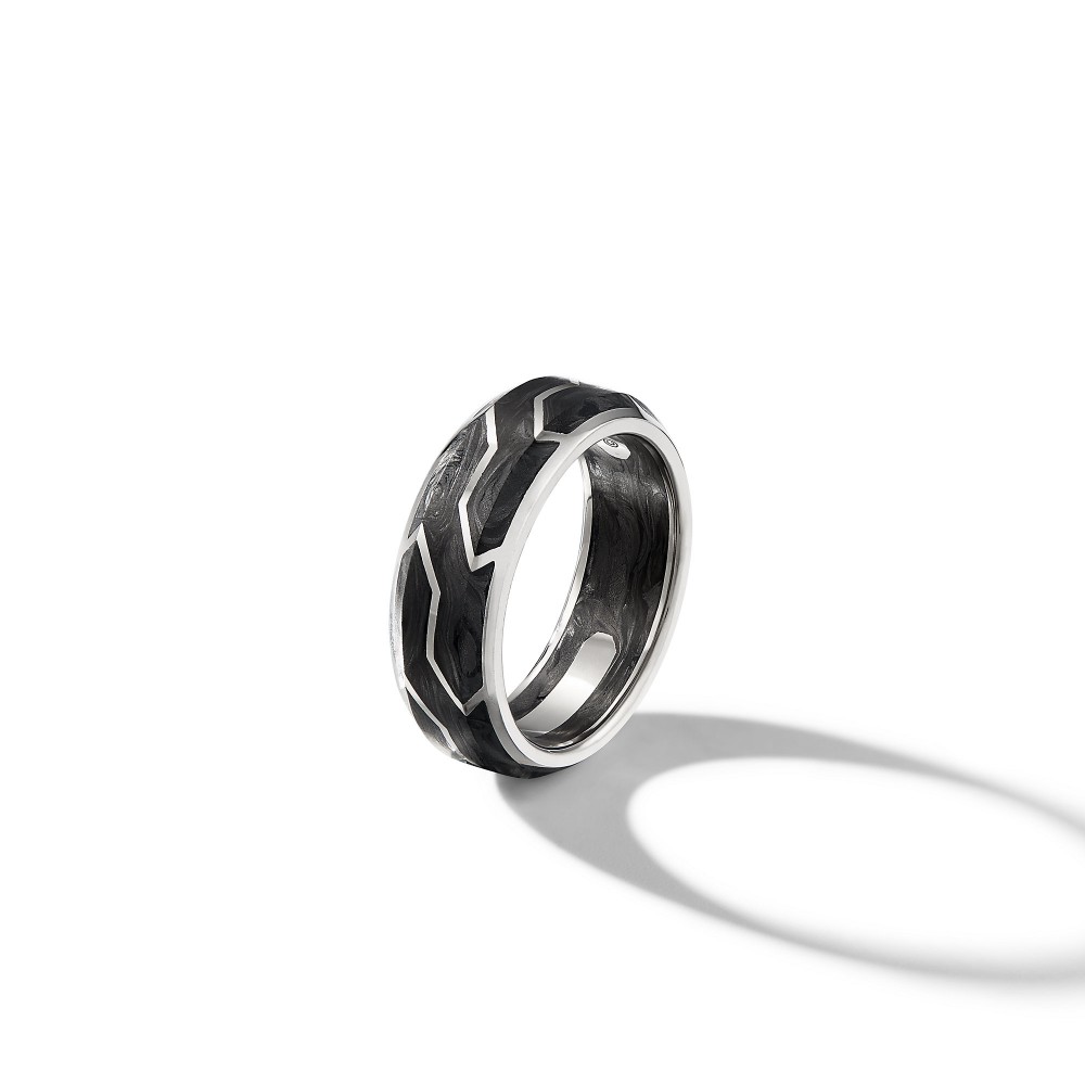 Forged Carbon Band Ring in 18K White Gold