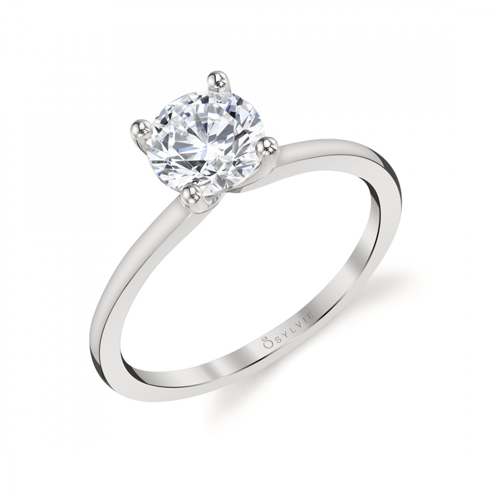 Sylvie 14K White Gold Solitaire Mounting for 1.25Ct Rb Center
