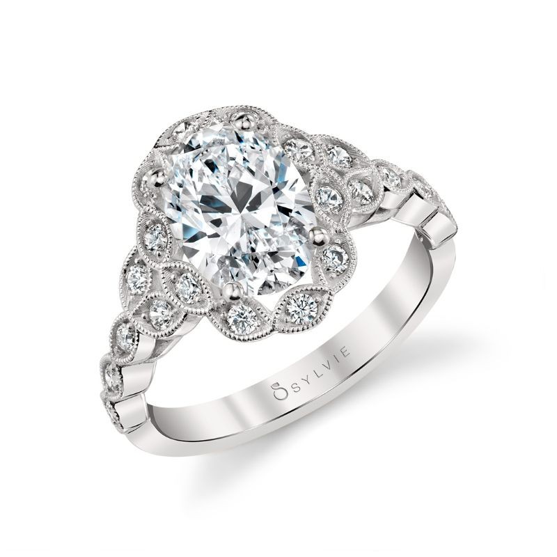 Sylvie Jori Vintage Inspired Flower Oval Engagement Ring