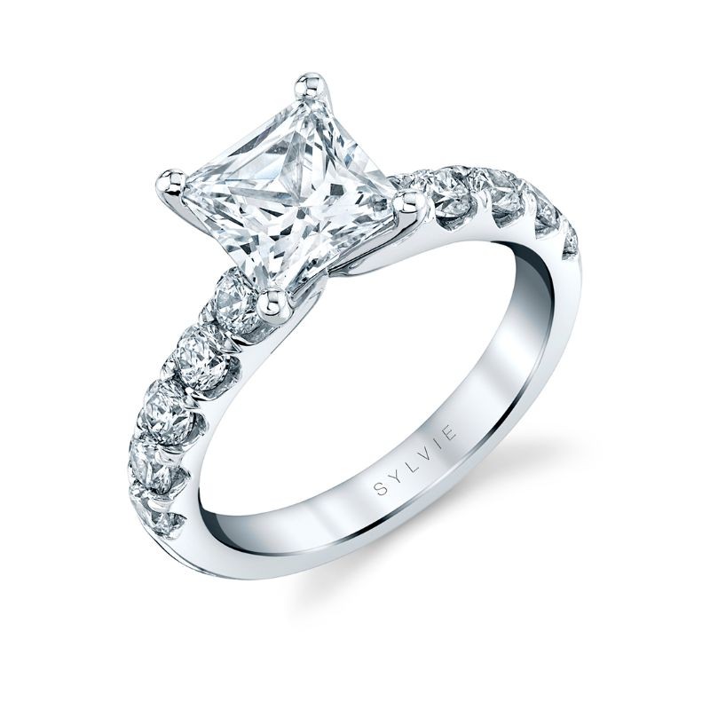 Princess Cut Classic Wide Band Engagement Ring - Aloria