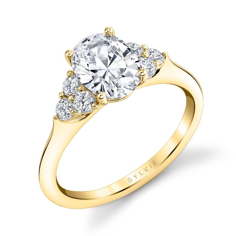 Oval Cut Engagement Ring With Side Stone Clusters - Skylar