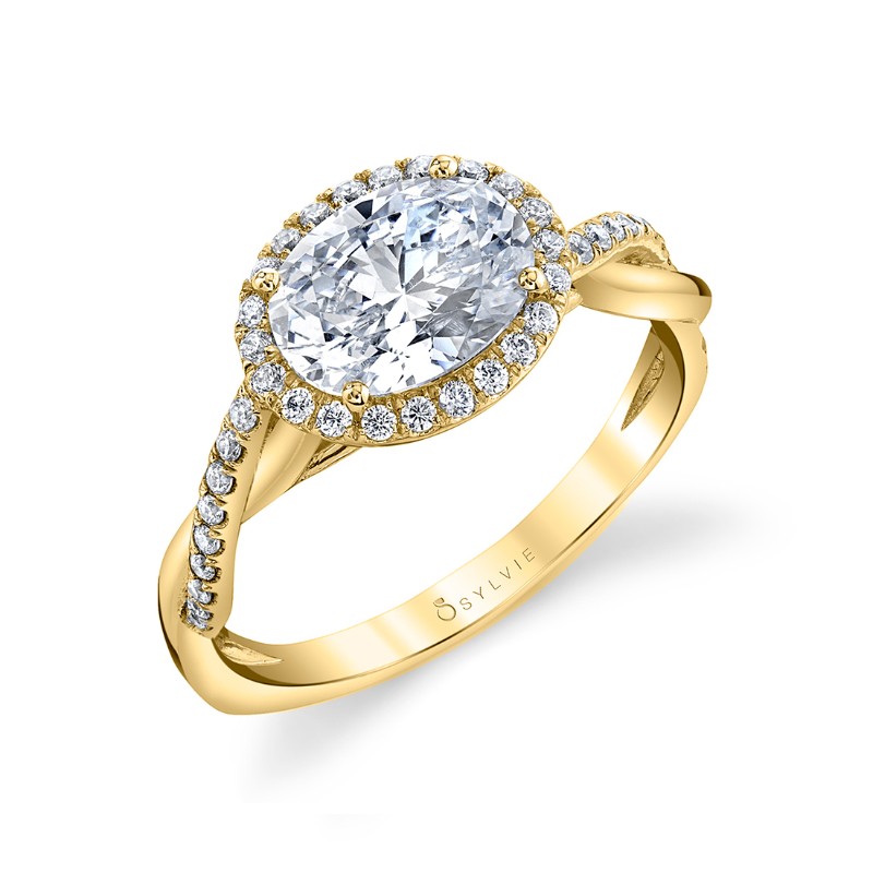 East-West Oval Engagement Ring With Halo - Isabelle