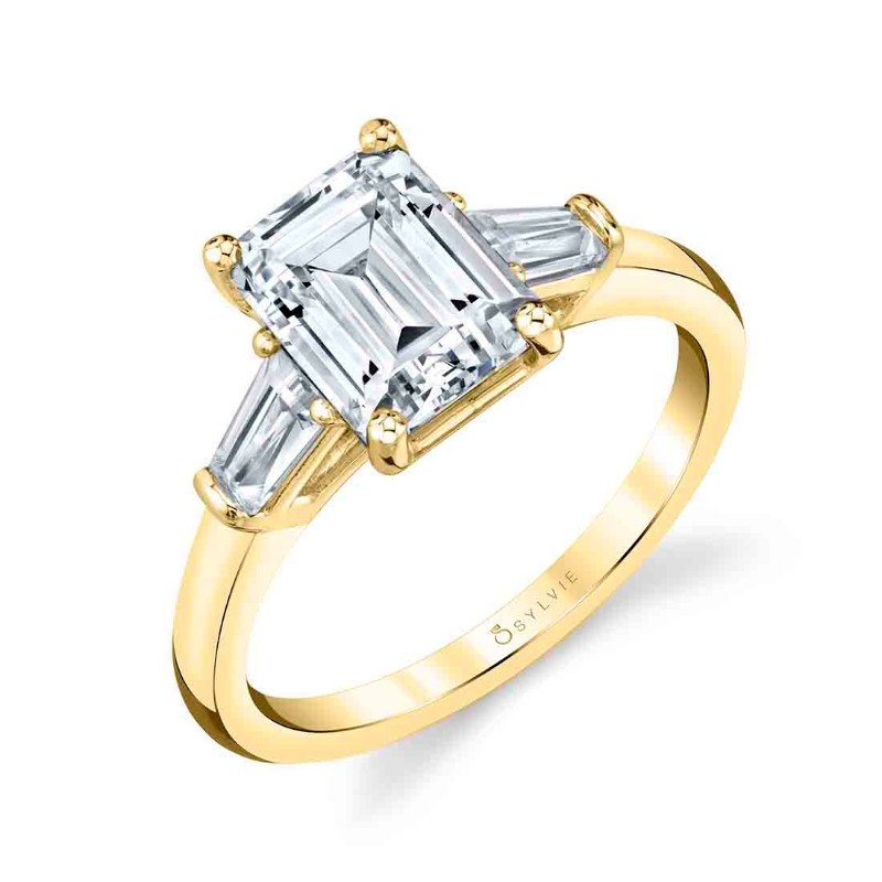 Emerald Cut Three Stone Engagement Ring With Baguettes - Nicolette