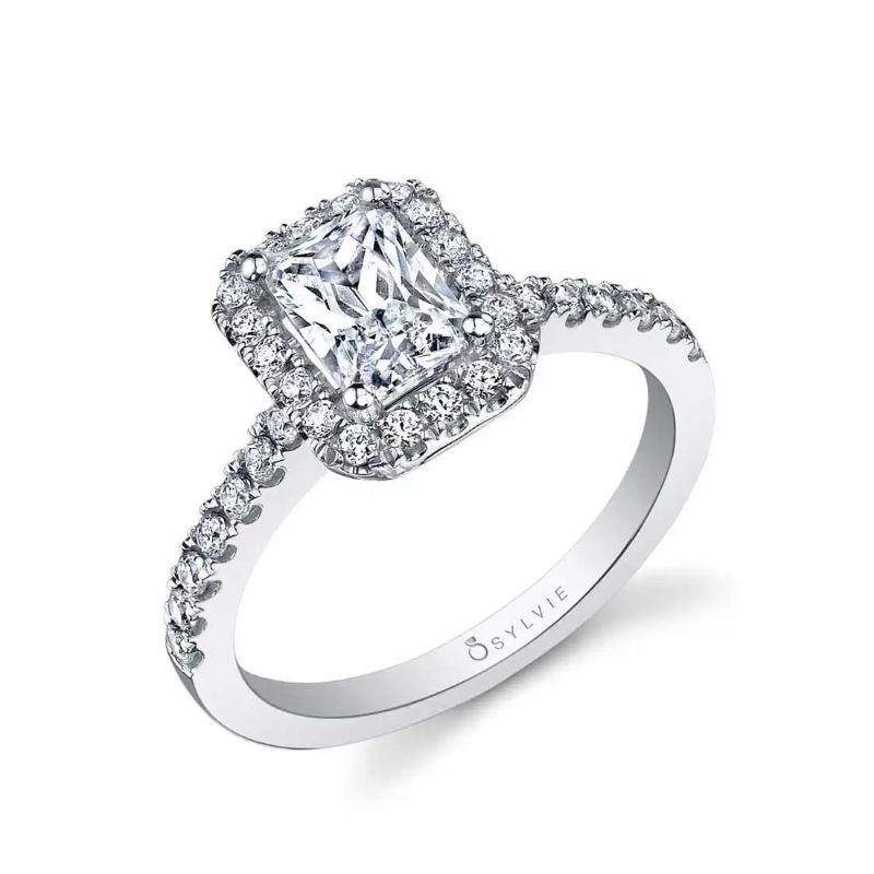 Sylvie Chantelle Emerald Halo Engagement Ring