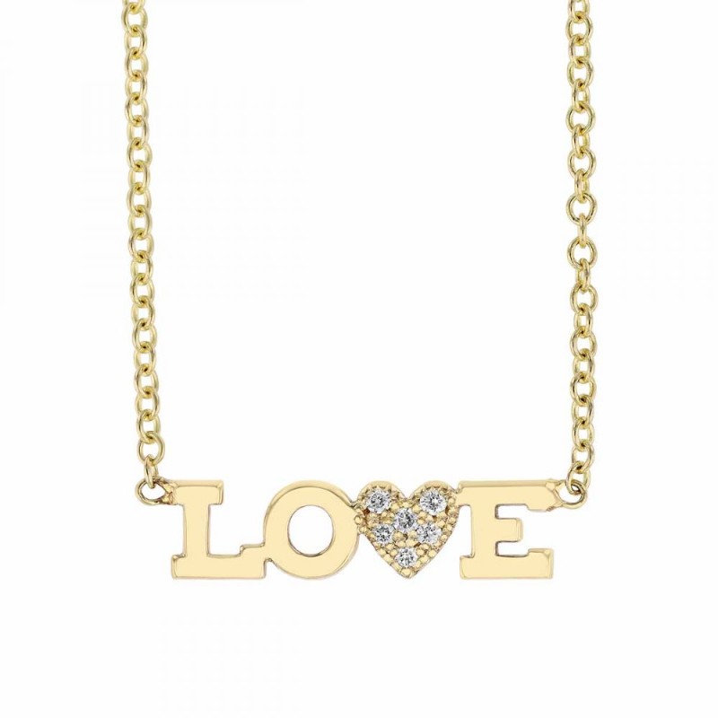 14K Yellow Gold Itty Bitty Love Pave Heart Necklace BY Zoe Chicco