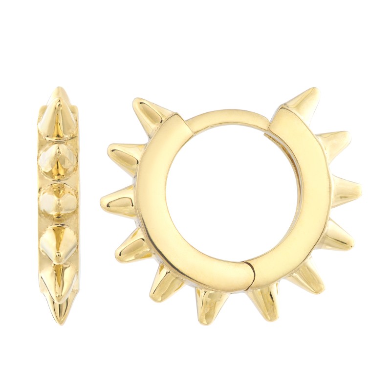 14K Yellow Gold Spike Huggie Earrings By PD Collection