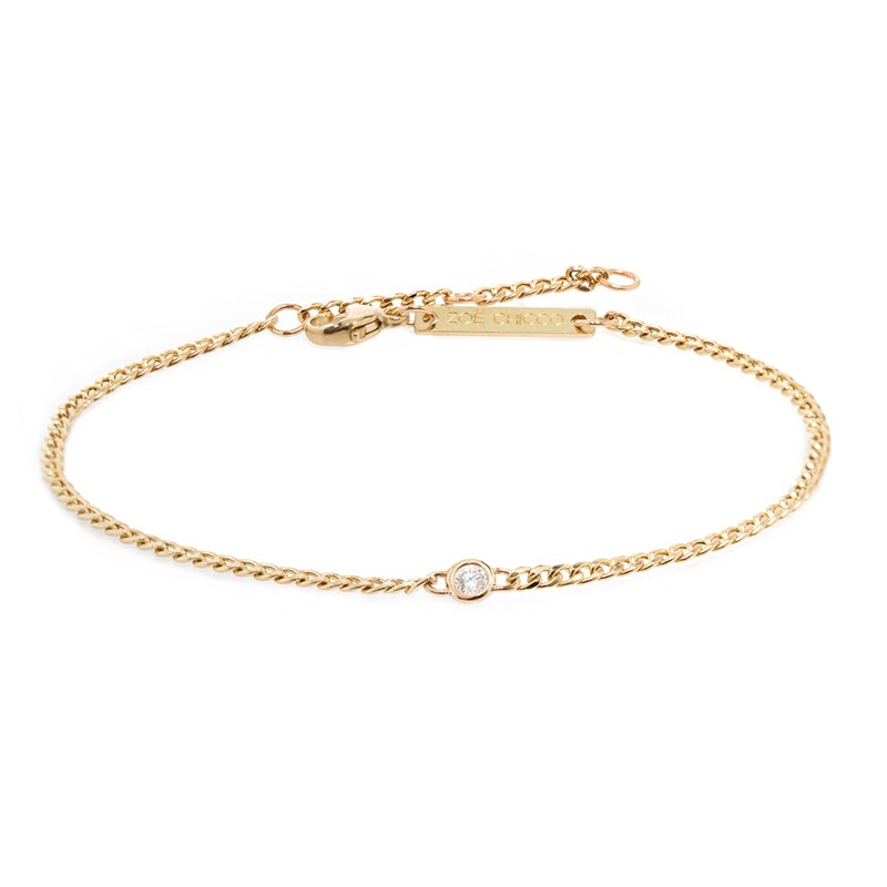 Zoe Chicco Extra Small Curb Chain Bracelet With Floating Diamond