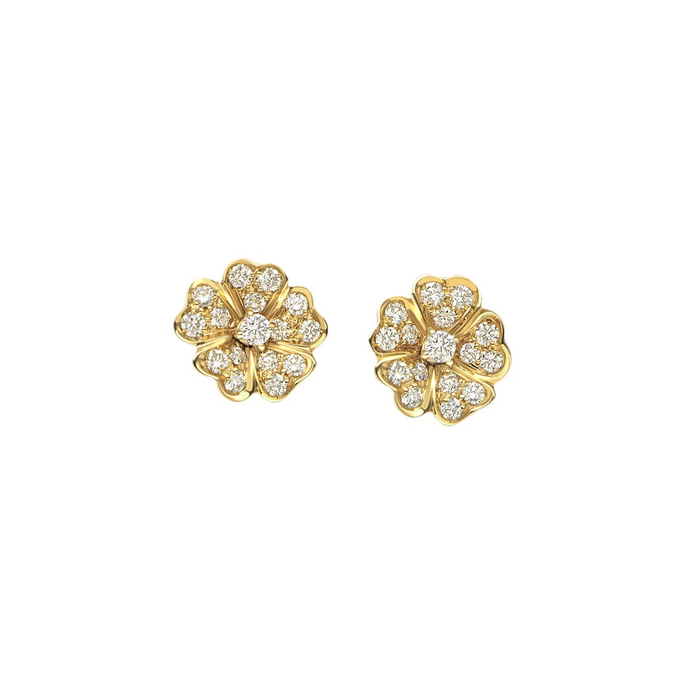 18k Diamond Small Petal Flower Stud Earrings BY Leo Pizzo