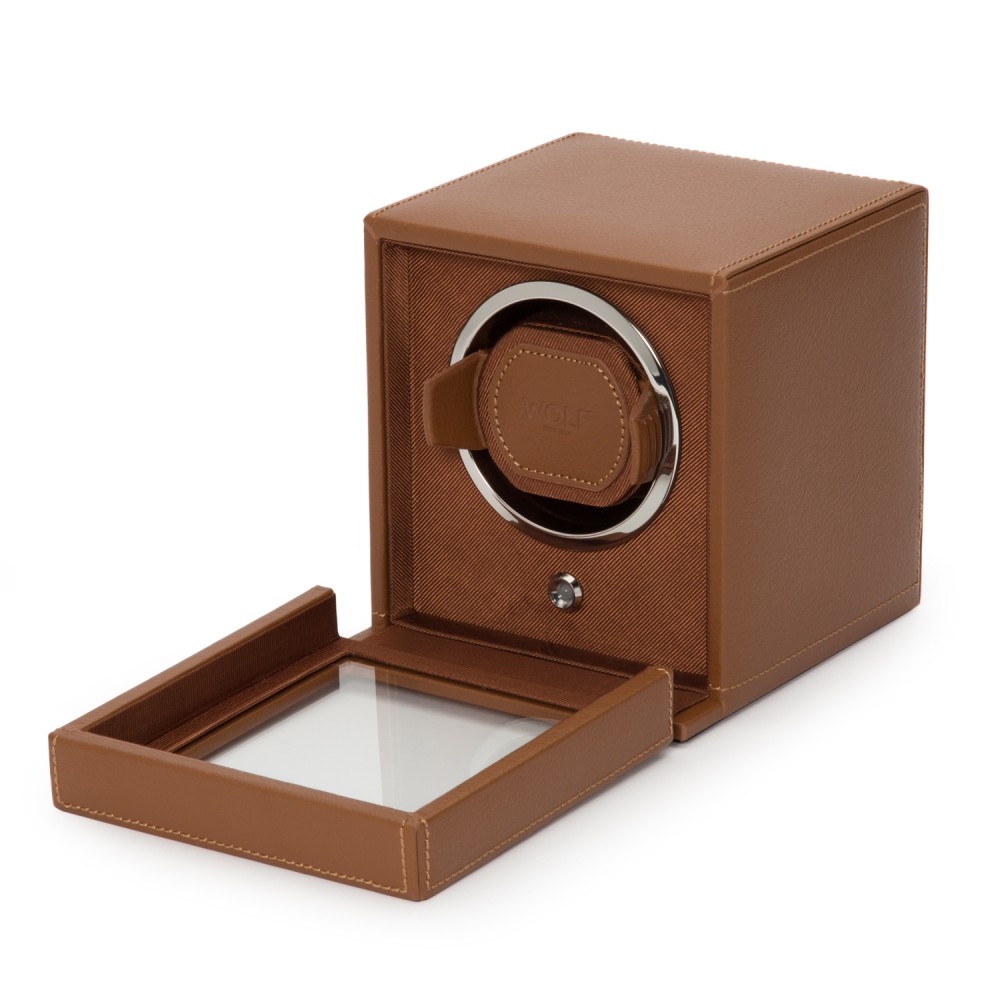 WOLF1834 SINGLE CUB WINDER WITH COVER IN COGNAC
