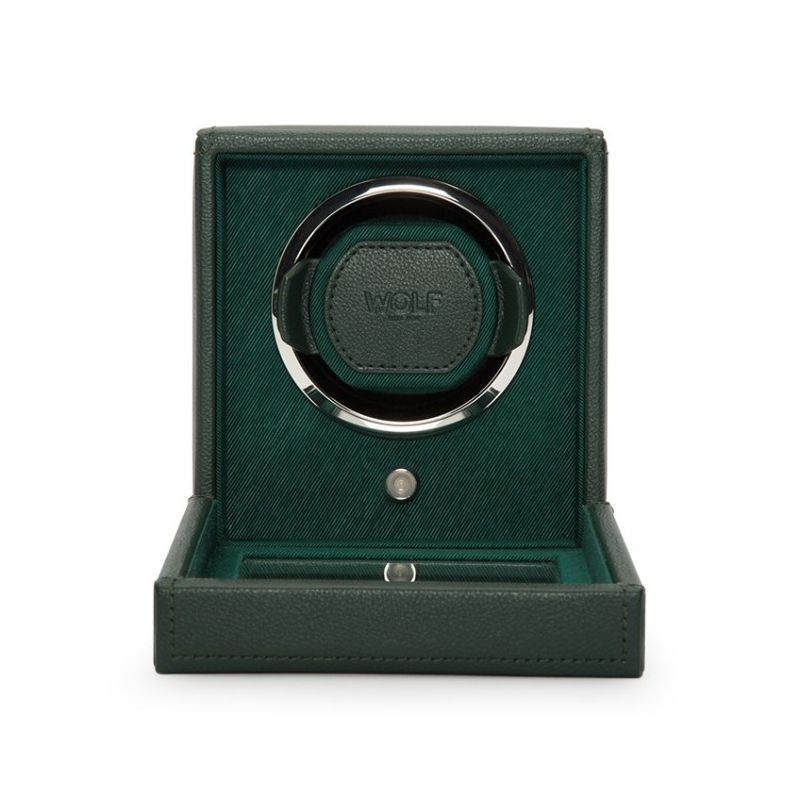 WOLF1834 Single Cub Watch Winder W/ Cover In Green Leather