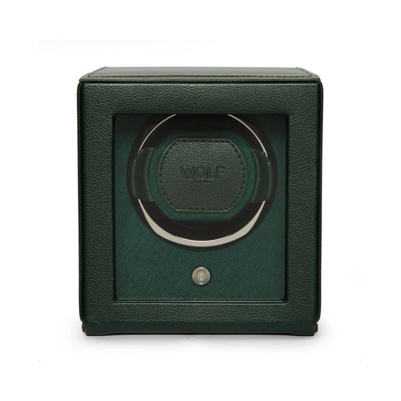 WOLF1834 Single Cub Watch Winder W/ Cover In Green Leather