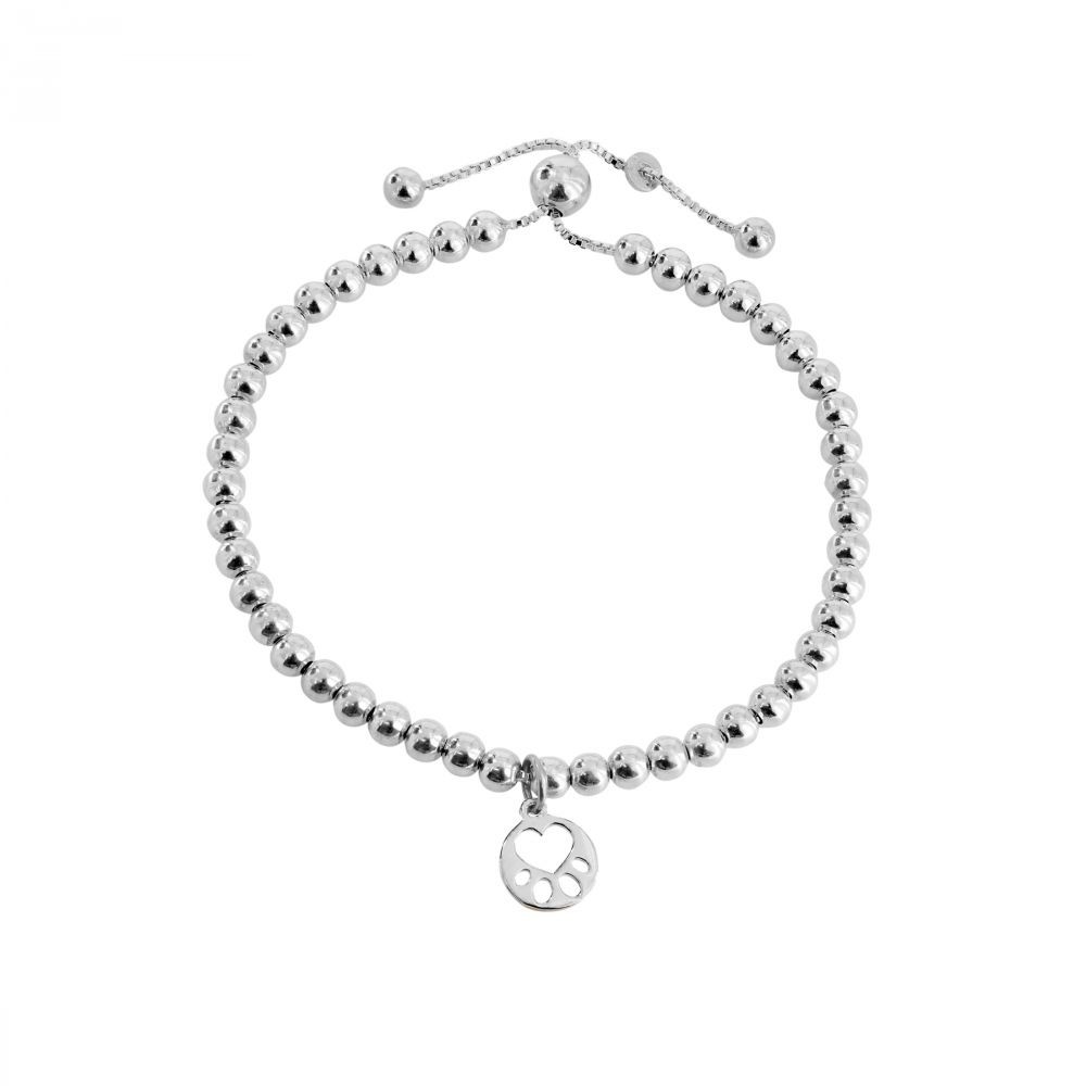 STERLING SILVER MINI PAW DANGLE BEAD BRACELET  BY OUR PAWS FOR A CAUSE