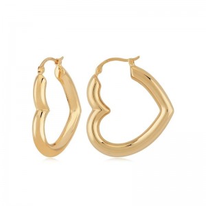 PD Collection 14K Yellow Gold Tube Heart Hoop Earrings
