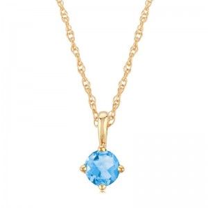 14K Yellow Gold Swiss Blue Topaz Necklace By PD Collection